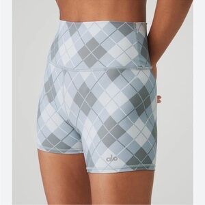 ALO Yoga Women's Blue and White Argyle Bike Shorts